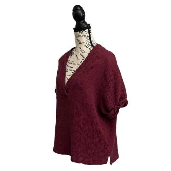 DEAR JOHN Women's Jailee Blouse Burgundy Pullover Gauze Slub Knit Beach Boho M - Picture 3 of 9